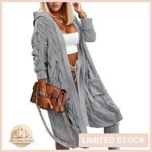 Oversized Cable Knit Cardigan Hooded Knee Length Chunky Knit Sweater Coat